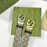 特 Gucci 473030 Kgdhhn 乌木色Supreme Pvc老花 小牛皮黑底 宽度3.7Cm 圆双G旋转扣 双面可用 可裁剪