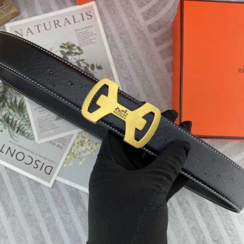 Hermes爱马仕 男士双面皮腰带38Mm 双面进口花纹皮压制。可双面使用 专柜走线 搭配新款扣