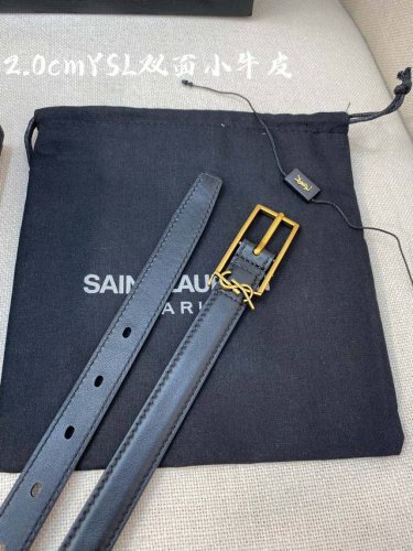 Ysl平纹顶级小牛皮软腰带 2.0Cm方形针铜扣Cassandre 标识腰带环