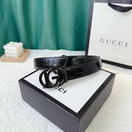 品牌：[Gucci] 新款进口小牛皮，手感细腻柔软。搭配纯钢精品自动钢扣，男士必备！宽度：3.5Cm - 点击图像关闭