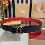 3.5宽christian Louboutin 男士ricky标志性徽标搭扣黑色腰带红色底，双面牛皮。