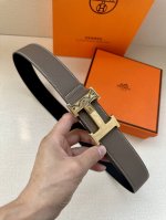 特 爱马仕Hermes男士腰带 进口手掌小牛皮白线精钢精品五金 双面可用 宽3.8Cm
