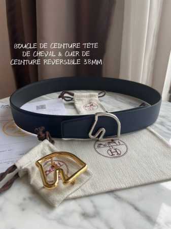 特 Hermes-Boucle De Ceinture Tete De Cheval & Cuir De Ceinture Reversible 38Mm - 点击图像关闭