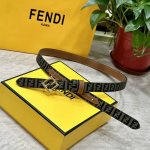 Fendl芬迪专柜同款 宽20Mm 原版定制布料 单环皮带钢扣 Ff图案布料材质 棕色皮革内衬 单钉镀钯金属配件 时尚潮流 经典系列