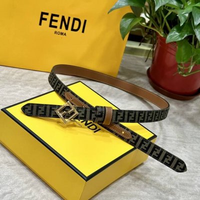 Fendl芬迪专柜同款 宽20Mm 原版定制布料 单环皮带钢扣 Ff图案布料材质 棕色皮革内衬 单钉镀钯金属配件 时尚潮流 经典系列