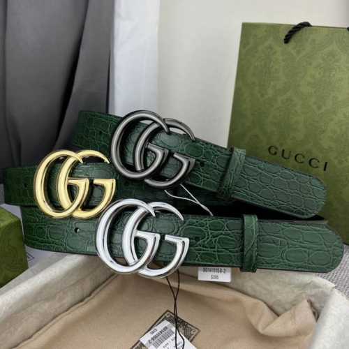 古奇，宽4.0Cm，新款 春夏系列，品牌标志性的双G标识经重新诠释后，以光彩夺目的金色调呈现在这款男士绿色鳄鱼纹腰