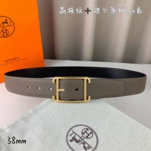 HermèS 爱马仕针扣 原单品质 进口头层牛皮 灰色荔枝纹搭配进口原版Box黑色平纹底 38Mm宽 双面可用 配官网H亮银 亮金扣