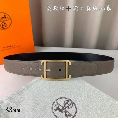 HermèS 爱马仕针扣 原单品质 进口头层牛皮 灰色荔枝纹搭配进口原版Box黑色平纹底 38Mm宽 双面可用 配官网H亮银 亮金扣