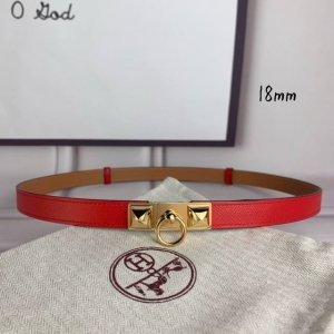 HermèS 爱马仕女款金字塔腰带，进口手掌纹，大红色＋E土黄色平纹底，配原单钢扣，带身18Mm宽，腰围大小可调节