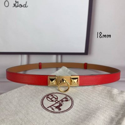HermèS 爱马仕女款金字塔腰带，进口手掌纹，大红色＋E土黄色平纹底，配原单钢扣，带身18Mm宽，腰围大小可调节