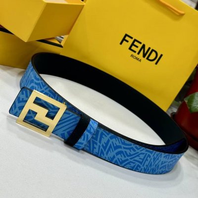 特 Fendl芬迪专柜同款 宽40Mm原版定制天蓝色Ffvertigo图案皮料 搭配Ff按钉钢扣 时尚潮流 经典百搭款