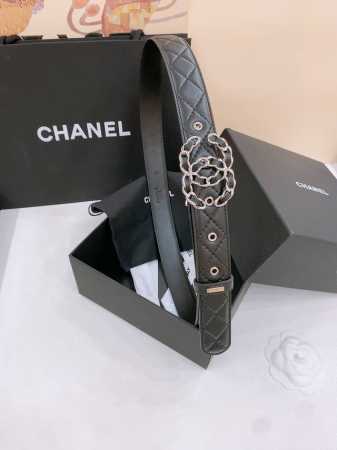 C Hanel Logo 皮条配色 Cc扣 黄铜金色金属 3.0Cm精品 羊皮腰带 手感柔软极佳 典雅 - 点击图像关闭