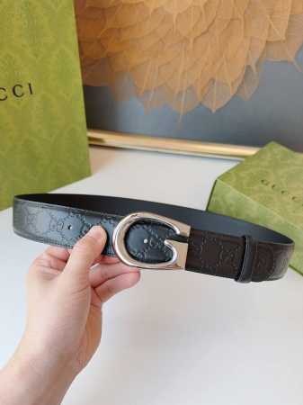 Gucci 经典全皮压花，专柜新版Logo横标，原版进口南非皮底，精品双G钢扣 高端品质，不惧对比，宽度：4.0Cm 代购版本 原单130 - 点击图像关闭