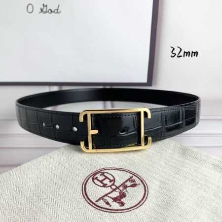 HermèS 爱马仕针扣皮带 原单品质 头层牛皮 黑色鳄鱼纹搭配黑色平纹 32Mm宽 双面可用 配官网H亮金扣 - 点击图像关闭