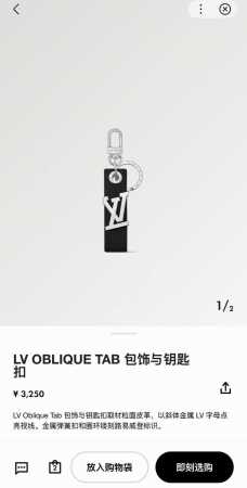 Lv钥匙扣 包饰 车钥匙挂件 Lv Oblique Tab 包饰与钥匙扣 Lv Oblique Tab 包饰与钥匙扣取材粒面皮革，以斜体金属Lv 字母点亮视线。 - 点击图像关闭