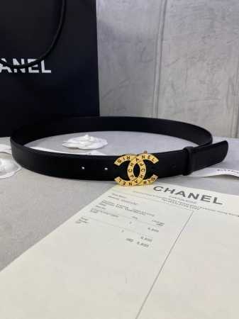 宽度3.0Cm Chanel 香奈儿 荔枝纹牛皮支持nfc芯片官方网站链接扫码验证、金 银 色镶钻钢扣。 - 点击图像关闭