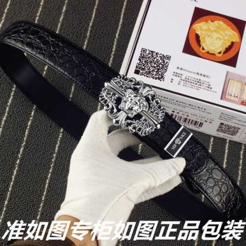 品名：范思哲.Versace鳄鱼纹 型号：认准如图专柜包装，赠送打孔器 材料：百分百头层牛皮，保证真皮鳄鱼纹，美人头，24K钢扣专柜同等质量， 送人自用首选 包