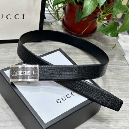自动扣腰带］Guccl宽3.5Mm 双面进口头层牛皮制作 搭配经典钢扣 真材实料 时尚经典 做工精致 高端男士皮带 长度可裁剪100 125 - 点击图像关闭
