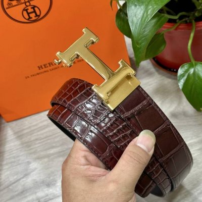 自动扣腰带］Hermes爱马仕宽3.5Mm 双面进口头层牛皮制作 搭配经典钢扣 真材实料 时尚经典 做工精致 高端男士皮带 长度可裁剪100125