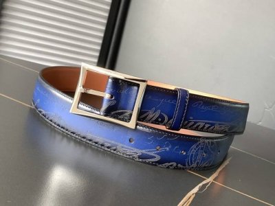 Berluti 布鲁提 新款上新 最新款男士腰带，高端质感感受，顶级擦色小牛皮质感极好，五金Logo立体分明，欧美风格走马蜡线手工缝制，色泽高端