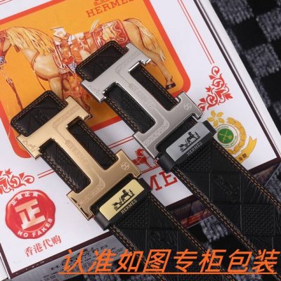 男士腰带：爱马仕 原单 男士皮带：百分百头层牛皮，保证真皮。24K纯钢扣双面可用专柜同等质量， 送人自用首选 包装： 请认准如图专柜包装，赠送打孔器，银联发票，