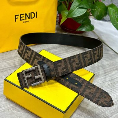 特 Fendl 芬迪 专柜同款 宽3.8Cm 原版定制布料 单环皮带钢扣 Ff图案布料材质 黑色皮革内衬 单钉镀钯金属配件 时尚潮流 经典系列