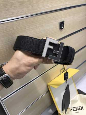 配送专柜包装 打孔针 特批p 新款 Fd 宽38Mm 支持nfc 芯片扫描，标志造型宽皮带，原版立体双层间 沙黑色铆钉扣，进口原版荔枝纹配制小牛皮制成，镀金表面 - 点击图像关闭