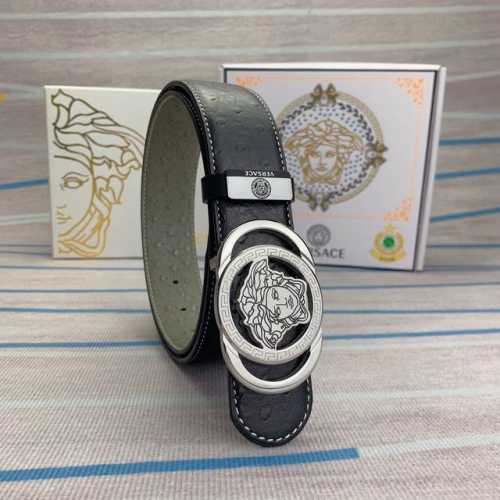 品名：Versace.范思哲 材质：原单牛皮腰带 百分百头层牛皮腰带保证真皮，24K纯钢扣，专柜原单品质、做工精细，时尚大牌，送人自用首选 包装： 请认准如图专