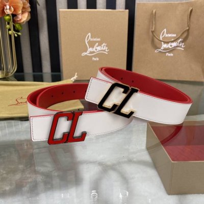 特 3.5宽christian Louboutin 男士ricky标志性徽标搭扣黑色腰带红色底，双面牛皮。