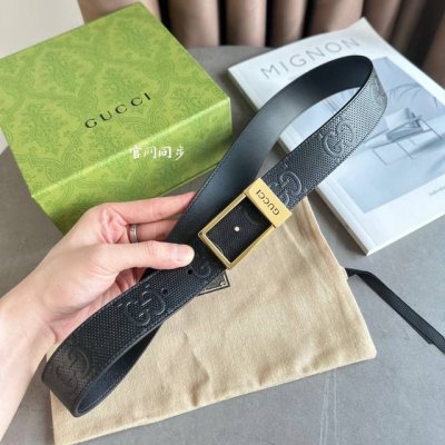 特P180 Gucci 722370 1W30G 专柜最新款浮雕冲孔压花 进口底 宽度3.5Cm 方形镂空版扣 /可自行裁剪