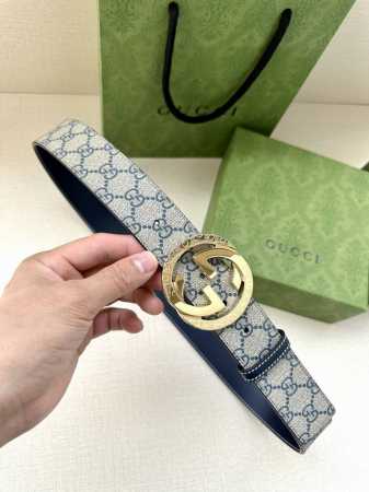 特 宽度3.8Cm Gucci Gg Supreme帆布腰带，饰以互扣式双 G 带扣。腰带为意大利尺寸， 黑色 蓝色 米色 乌木色 Gg Supreme帆布，采 - 点击图像关闭