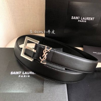 特 Ysl平纹顶级小牛皮软腰带 3.0Cm方形针铜扣非市场合金扣Cassandre 标识腰带环