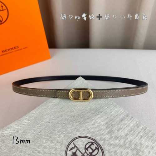 HermèS 爱马仕女款细腰带 原单品质 原版进口E手掌纹配进口小牛皮底 双面可用 灰色黑色 13Mm宽 搭配H亮金 银扣