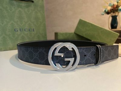 古驰男士Pvc配皮双G精钢滚砂金属扣38Mm，经典热门款。顶级