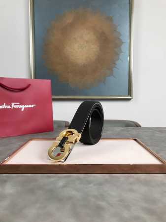 配全套包装盒 Salvatore Ferragamo菲拉格慕 意大利 男士腰带3.5Cm头层牛皮 配有钯金属Gancio扣饰，是打造现代精致造型的理想之选。该皮 - 点击图像关闭