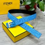 Fendl芬迪专柜同款 宽40Mm原版定制天蓝色Ffvertigo图案皮料 搭配Ff按钉钢扣 时尚潮流 经典百搭款
