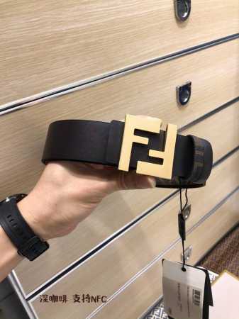 特P200 配送专柜包装 打孔针 新款 Fd 宽38 Mm 支持Nfc 芯片扫描，标志造型皮带，原版细拉丝F铆钉扣，进口原版 咖啡色小牛皮配原版老花制成，镀金表 - 点击图像关闭