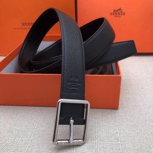 新款针扣 爱马仕原单货皮带 进口头层牛皮 荔枝纹 黑色 32Mm宽 双面可用 配官网滚轴扣