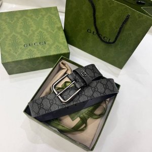 特 Gucci、3.5宽Belt With Interlocking G Detail 时尚腰带 针扣设计 平纹牛皮底