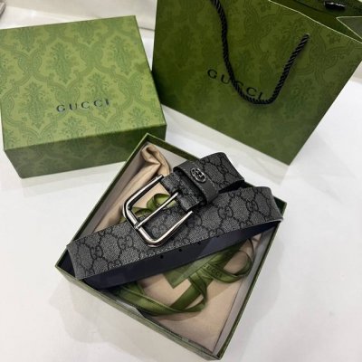 特 Gucci、3.5宽Belt With Interlocking G Detail 时尚腰带 针扣设计 平纹牛皮底