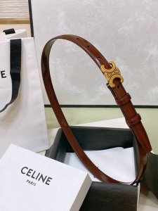 Celine 23 小号Triomphe Taurillon皮革腰带 青铜色 Taurillon.中腰，金色饰面金属件、亮面牛皮腰带 咖啡色！Triomphe皮