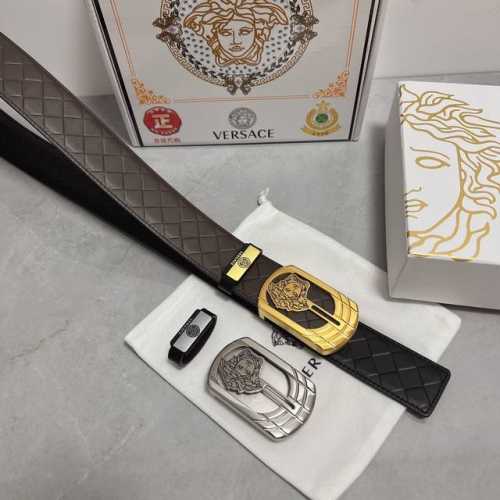 品名：Versace.范思哲 材质：原单牛皮腰带 百分百头层牛皮腰带保证真皮，24K纯钢扣，专柜原单品质、做工精细，时尚大牌，送人自用首选 包装： 请认准如图专