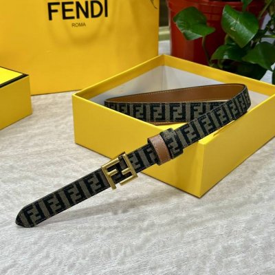 特 Fendl 芬迪 专柜同款 宽20Mm 原版定制布料 单环皮带钢扣 Ff图案布料材质 棕色皮革内衬 单钉镀钯金属配件 时尚潮流 经典系列