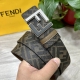 图片包装＋10 Fendi 芬迪 专柜同款 宽4.0Cm 双环正反用腰带 Ff按钉搭扣 咖啡色Cuoio Romano皮革材质 反面面料带有烟草黄和黑色Ff图案