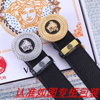 品名：Versace.范思哲原单 材料：百分百头层牛皮，保证真皮。24K纯钢扣双面可用专柜同等质量， 送人自用首选 包装： 请认准如图专柜包装，赠送打孔器，银联