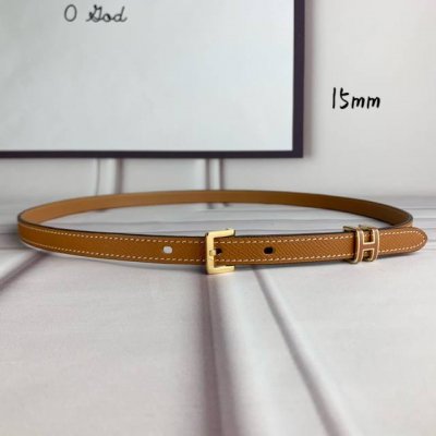HermèS 爱马仕 女款针扣皮带 原单品质 进口头层牛皮 土黄色手掌纹面搭配土黄色原版底 15Mm宽 配精品金 银钢扣