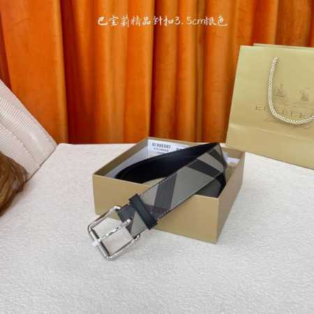 Burberry 巴宝莉专柜同步平滑皮革腰带 搭配精品针扣 装饰品牌经典格纹 宽度:3.5Cm - 点击图像关闭