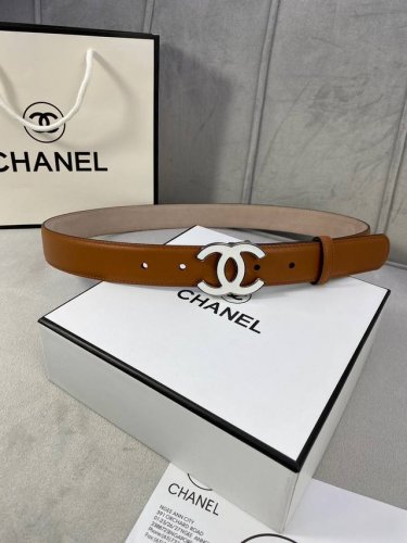 宽度3.0Cm Chanel 香奈儿 女士经典款腰带皮带新款光滑内衬磨砂牛皮银色 精品磨胶钢扣