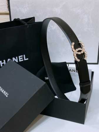 特 P190 Chanel 24C 水钻Logo搭扣 黄铜金属扣 进口胎牛皮 手感柔软 细腻 3.0Cm - 点击图像关闭
