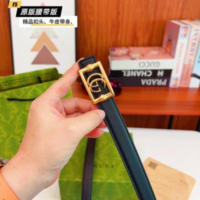 原版品质打孔 品牌：古奇G家 女款 颜色：黑 扣头：金 银 扣头：原版精品纯铜五金扣头 带身：原版牛皮 尺寸：宽约：2.5Cm 长约：95Cm-110Cm 类别